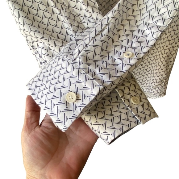 Ted Baker London Button Down Wrinkle Free White Patterned Longsleeve Shirt SZ L - Picture 3 of 10